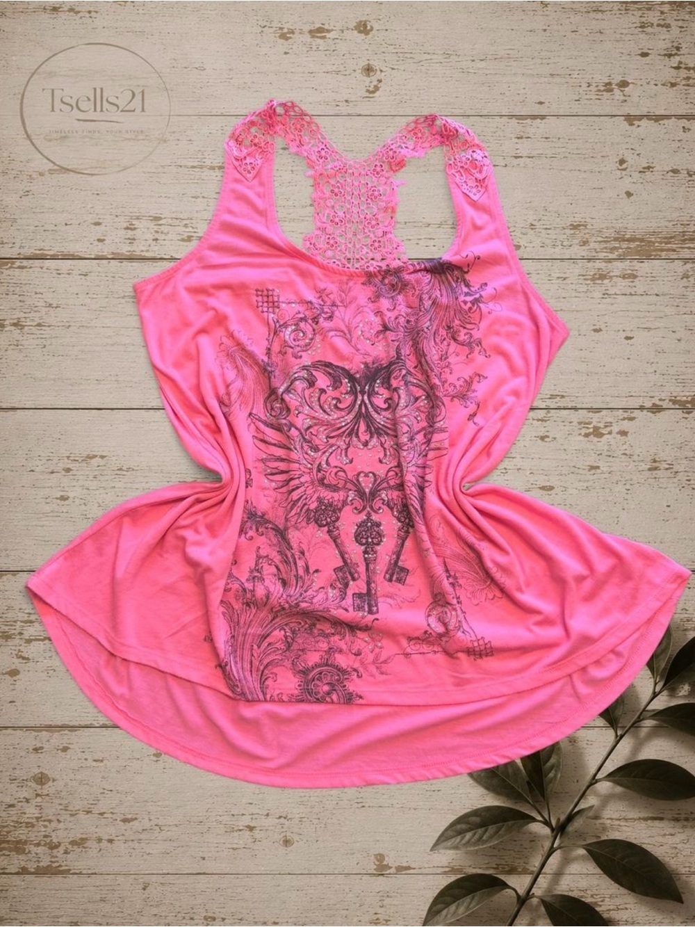 Hybrid Vintage Y2K Hot Pink Graphic Racerback Tank Top - Size L